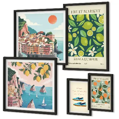 Tropical Fruit Holiday wall art set of 5 pieces