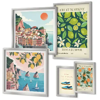 Tropical Fruit Holiday wall art set of 5 pieces