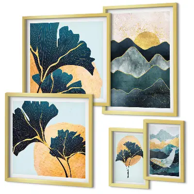 Framed photo set Stylish mountain plant landscapes