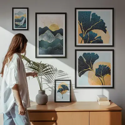 Framed photo set Stylish mountain plant landscapes