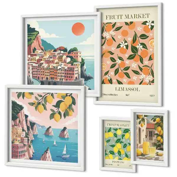 Set of 5 wall art pieces Seaside fruit markets