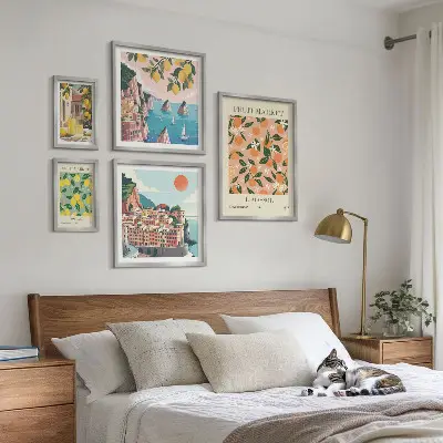 Set of 5 wall art pieces Seaside fruit markets