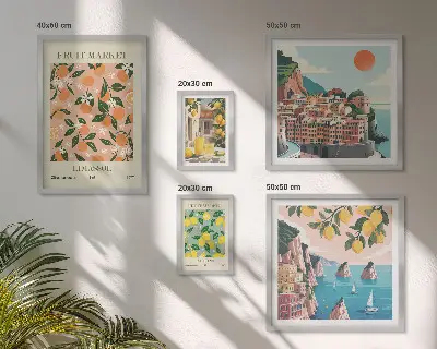 Set of 5 wall art pieces Seaside fruit markets