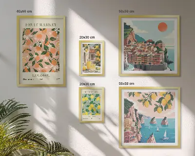 Set of 5 wall art pieces Seaside fruit markets