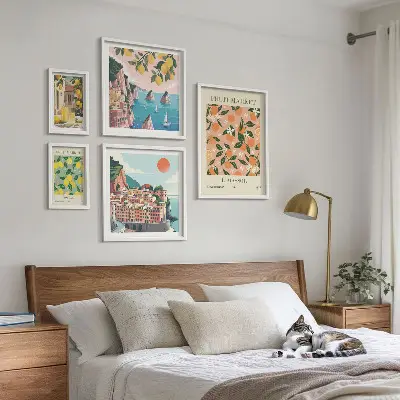 Set of 5 wall art pieces Seaside fruit markets