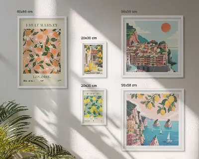 Set of 5 wall art pieces Seaside fruit markets