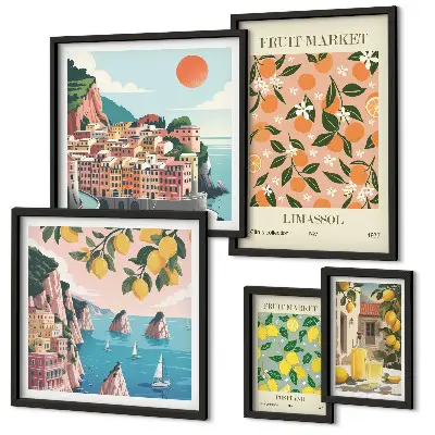 Seaside fruit markets wall art set of 5 pieces
