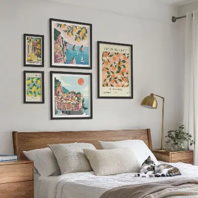 Set of 5 wall art pieces Seaside fruit markets