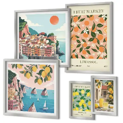 Set of 5 wall art pieces Seaside fruit markets