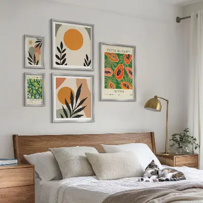 Tropical fruit retro wall art set of 5 pieces