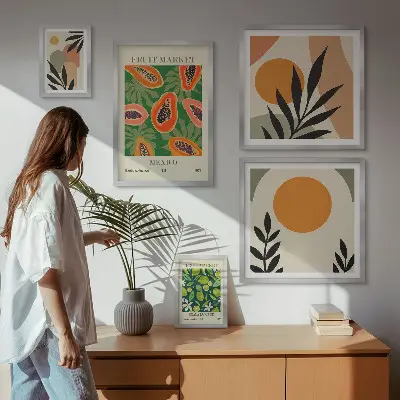 Tropical fruit retro wall art set of 5 pieces