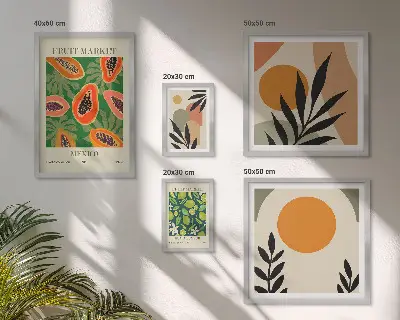 Tropical fruit retro wall art set of 5 pieces