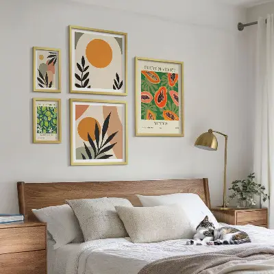 Set of 5 wall art pieces Tropical fruit retro motifs