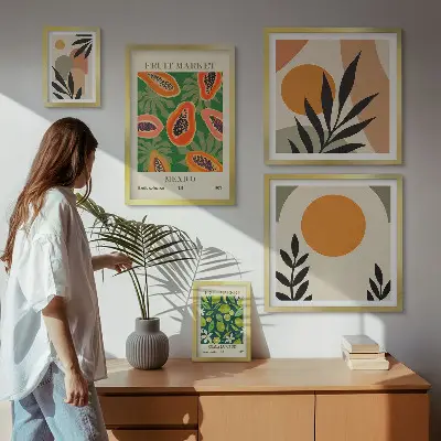 Tropical fruit retro wall art set of 5 pieces