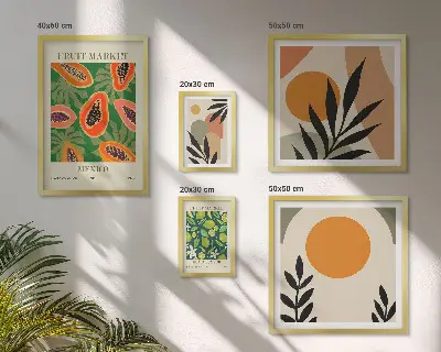 Set of 5 wall art pieces Tropical fruit retro motifs