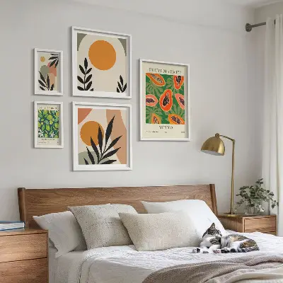 Set of 5 wall art pieces Tropical fruit retro motifs