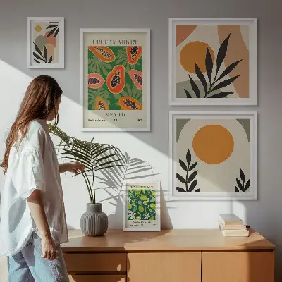 Set of 5 wall art pieces Tropical fruit retro motifs