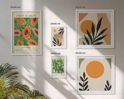 Tropical fruit retro wall art set of 5 pieces