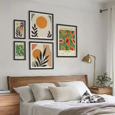 Tropical fruit retro wall art set of 5 pieces