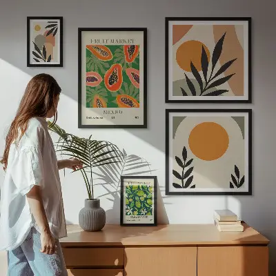 Tropical fruit retro wall art set of 5 pieces