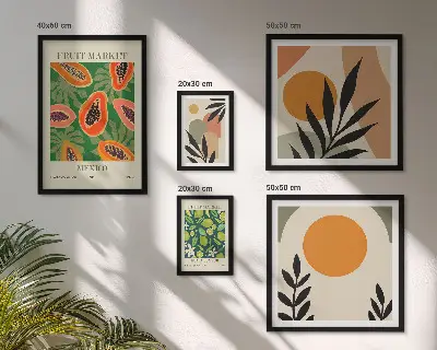Set of 5 wall art pieces Tropical fruit retro motifs
