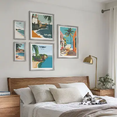 Set of 5 wall art pieces Colorful seaside beaches