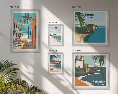 Set of 5 wall art pieces Colorful seaside beaches