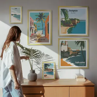 Set of 5 wall art pieces Colorful seaside beaches
