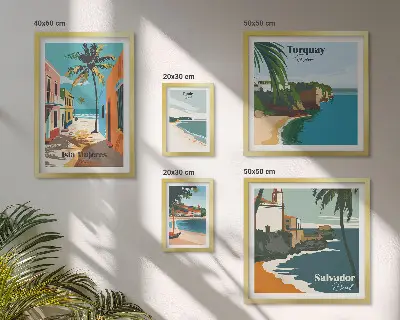 Set of 5 wall art pieces Colorful seaside beaches