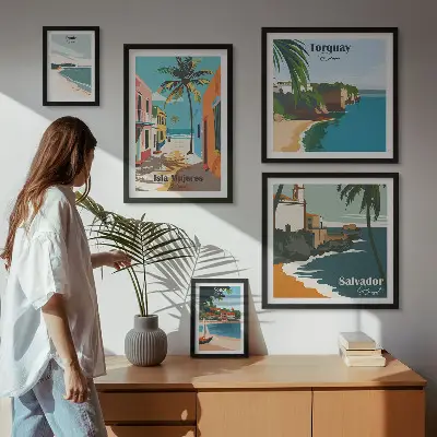 Set of 5 wall art pieces Colorful seaside beaches