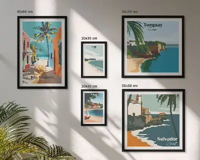 Set of 5 wall art pieces Colorful seaside beaches