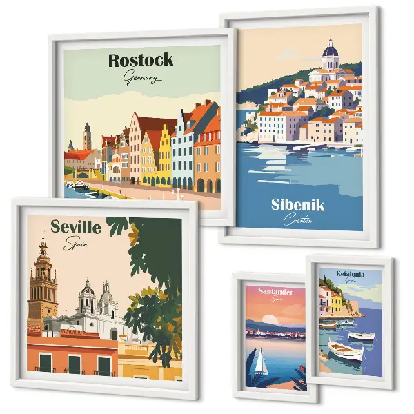 Set of 5 wall art pieces Landscapes of coastal cities
