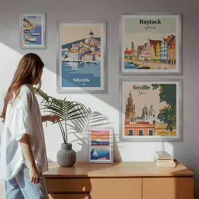 Set of 5 wall art pieces Landscapes of coastal cities