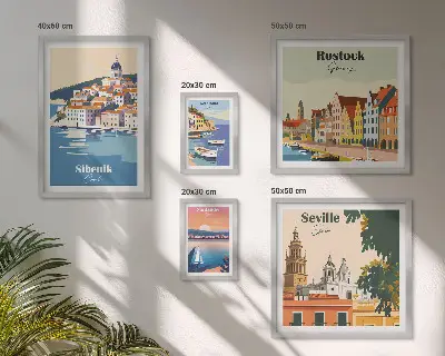 Set of 5 wall art pieces Landscapes of coastal cities