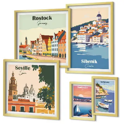 Set of 5 wall art pieces Landscapes of coastal cities