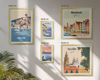 Set of 5 wall art pieces Landscapes of coastal cities