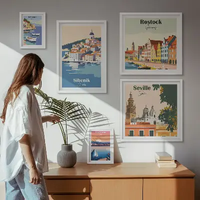 Set of 5 wall art pieces Landscapes of coastal cities