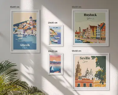 Set of 5 wall art pieces Landscapes of coastal cities