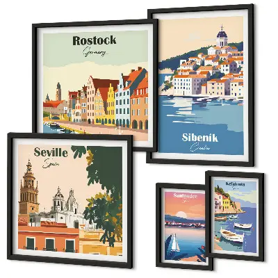 Set of 5 wall art pieces Landscapes of coastal cities