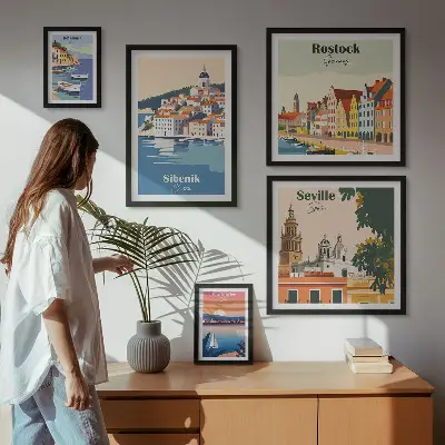 Set of 5 wall art pieces Landscapes of coastal cities