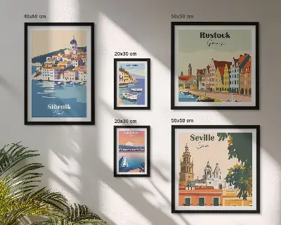 Set of 5 wall art pieces Landscapes of coastal cities