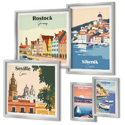 Set of 5 wall art pieces Landscapes of coastal cities