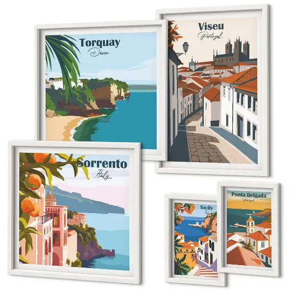 Set of 5 wall art pieces Picturesque towns of Europe