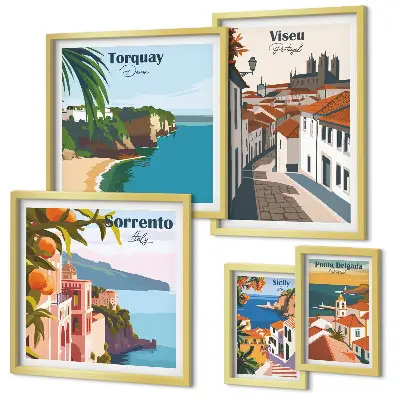 Set of 5 wall art pieces Picturesque towns of Europe