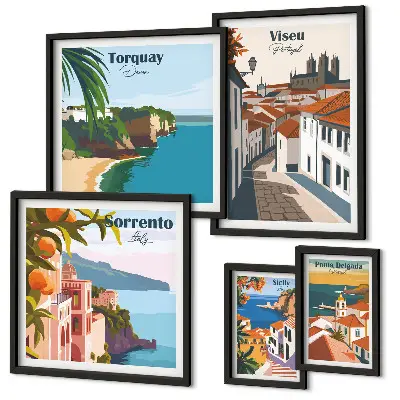 Set of 5 wall art pieces Picturesque towns of Europe