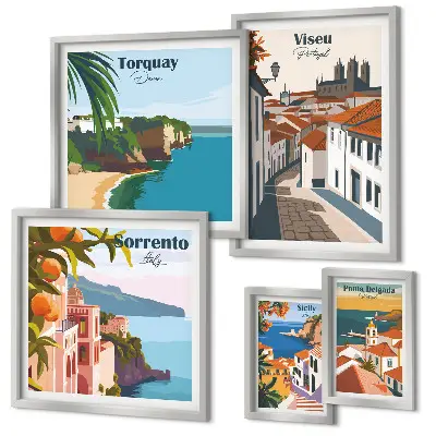 Set of 5 wall art pieces Picturesque towns of Europe
