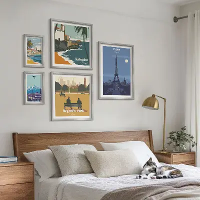 Set of 5 wall art pieces European retro icon cities