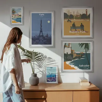Set of 5 wall art pieces European retro icon cities