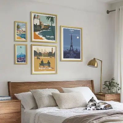 Set of 5 wall art pieces European retro icon cities