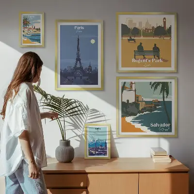 Set of 5 wall art pieces European retro icon cities